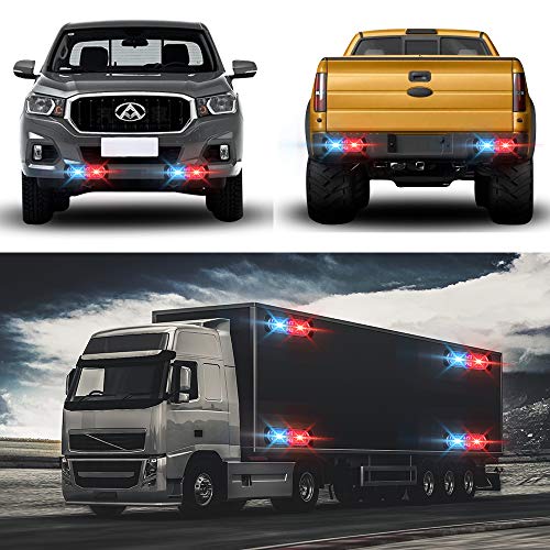 12-24V 20-LED Super Bright Emergency Strobe Warning Caution Hazard Construction Waterproof Flashing Strobe LED Light Bar Surface Mount for Car Truck SUV Van (Red Blue) - color: Red&Blue