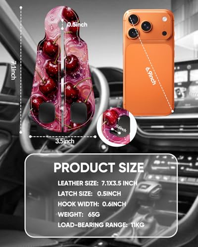 WOCOCN 2 Pack Car Purse Hook for Car Seat Headrest, Double-Sided PrintingPU Leather Purse Holder with Metal Hook, Cute Car Accessories for Women, Men (Car hook - Cherry A) - color: Car hook - Cherry A