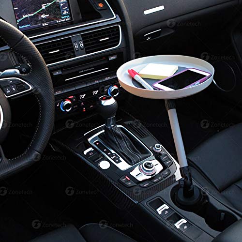 ZONETECH Car Cup Holder Swivel Tray and Storage Bin - Premium Quality 360-Degree,Food Eating Table Vehicle Organizer
