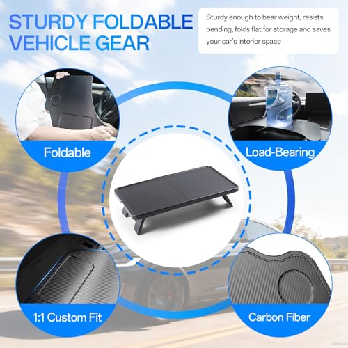Foldable Table Tray for Tesla Model Y Juniper 2025 2026 Model 3 Highland 2024 2025 2026 Carbon Fiber Food Eating Table Tray Passenger Seat Laptop Desk for 2020-2026 ModelY & 2017-2026 Model3