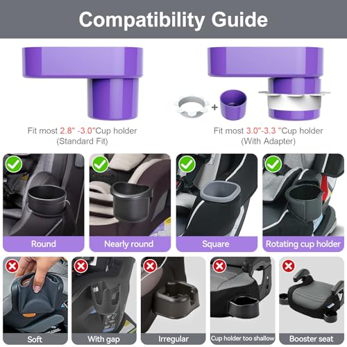 Car Seat Snack Tray for Toddlers - 3 Inch Cup Holder Fits Most Sippy Cups & Straw Bottles with Dip Well, Mess-Free Square Kids Travel Tray Road Trip Essentials, Purple - color: Purple