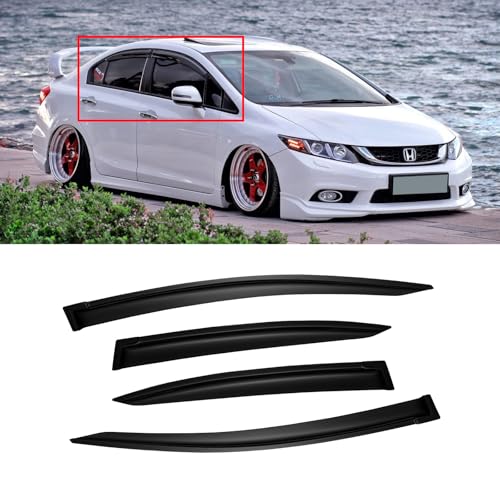 Window Visors for 2012-2015 Honda Civic Sedan 4-Door, Outside-Mount Shatterproof Rain Guards Vent Deflector Shade Dark Smoke 2013 2014, Tape-On, 4PCS - style: For 2012-2015 | Honda Civic 4dr | Out-Channel