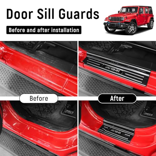 Door Sill Guards Compatible with Jeep Wrangler JL JLU 2018-2026 & Gladiator JT 2020-2026 Accessories Stainless Steel Material Black Brushed Texture Front and Rear Door Sill Protector - size: 4-Door (Black Brushed Texture)