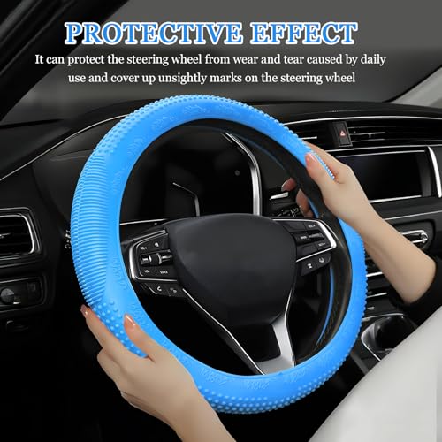 Wuyaoyao Car Steering Wheel Cover, Anti-Slip Silicone Steering Wheel Cover Protector, Non-Slip Massage Grip Auto Wheel Cover Fits 14-15 Inch, Universal Interior Car Accessories (Sky Blue) - color: Sky Blue