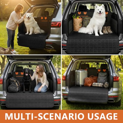 SUV Liner for Dogs, Waterproof Dog Trunk Cover with Bumper Flap Protector, PU Large Size Universal Fit, Black - size: PU Leather