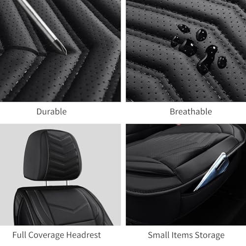 HChengkikz Car Seat Covers, Breathable & Waterproof Faux Leather Automotive Seat Covers for Cars SUV Truck Sedan, Universal Anti-Slip Driver Seat Cover with Backrest (2 PCS Front Seat, Black) - color: Style1 Black, size: Front Seat