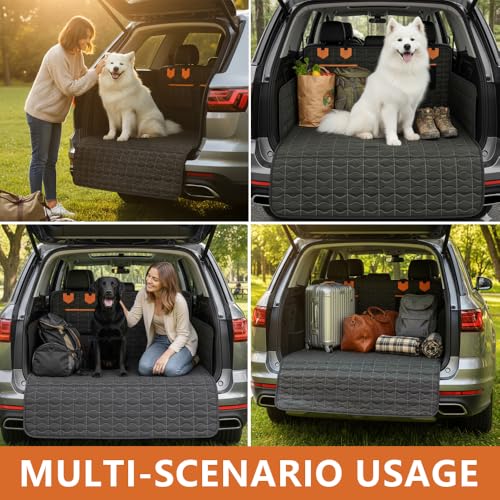 IJVAE SUV Cargo Liner for Dogs, Waterproof Dog Trunk Cover with Bumper Flap Protector, Pet Cargo Mat for SUVs Sedans Vans, Non-Slip Scratchproof Dog Seat Cover,Large Size Universal Fit, Black - size: Oxford Fabric