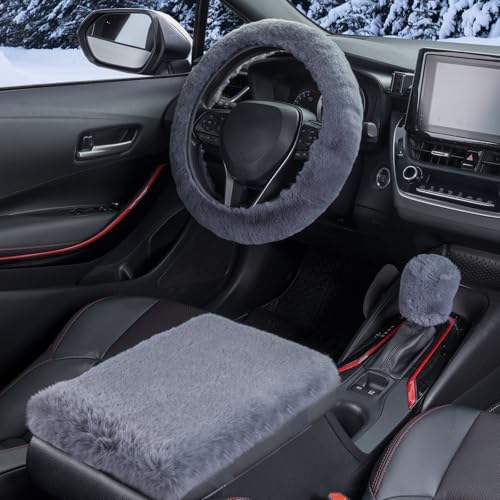 SEG Direct Auto Center Console Cover, Furry Car Armrest Cover, Soft Fluffy Middle Console Pad, Car Armrest Seat Box Cover for Women Men, Universal Fit for Most Vehicle, SUV, Truck, Car (Blue Gray) - color: Blue Gray