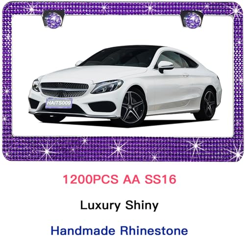2 Pack License Plate Frames for Women, Sparkly Rhinestone Diamond Car Accessories with Glitter Crystal Caps (Violet(2PCS)) - color: Violet(2PCS)