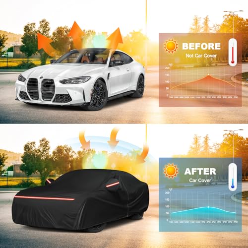 QUNSUNUS Car Cover for BMW M4/ 4 Series 420i 428i 430i 435i 440i /4 Coupe 2014-2026, Waterproof M4 Car Covers with Cotton Lining, All Weather Cover with Straps and Zipper - color: for BMW M4/4 Series Car Cover