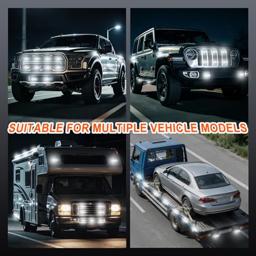 4PCS Ultra Slim LED Strobe Lights for Trucks 4-LED Surface Mount Flashing Emergency Lights, 12V 24V LED Mini Grille Hazard Warning Caution Light for Truck, Vehicles ATV Cars Trailer SUV,White - color: White