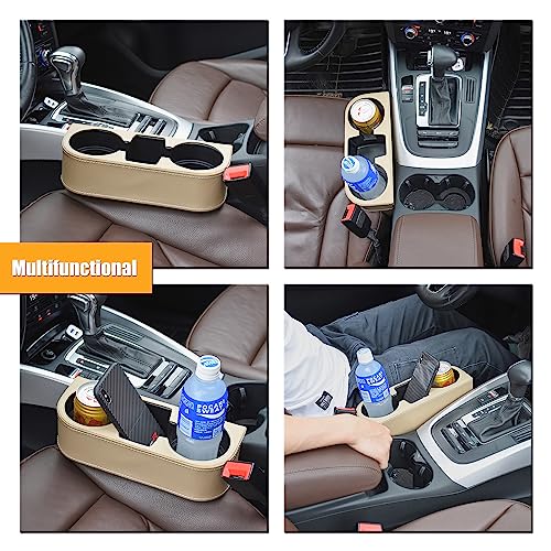 BEIGE Multifunctional Car Cup Holder Car Seat Organizer Gap Filler Bottle Phone Storage Organizer - color: Beige