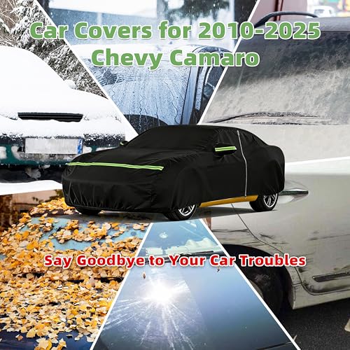 Car Cover for Chevy Camaro 2010-2025, Custom Fit Waterproof All Weather Full Car Cover, Windproof Outdoor Cover with Driver-Side Zipper Door - size: for Chevy Camaro