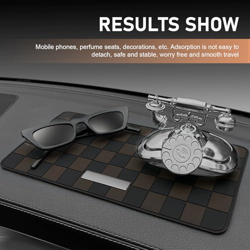 Car Dashboard Non Slip Mat, 11.8" x 5.9" Anti-Slide Grid Sticky Dash Pad, Multifunctional Dashboard Gripping Pad for Cell Phones, Keys, Sunglasses, Electronic Devices (Black & Brown) - color: Black & Brown