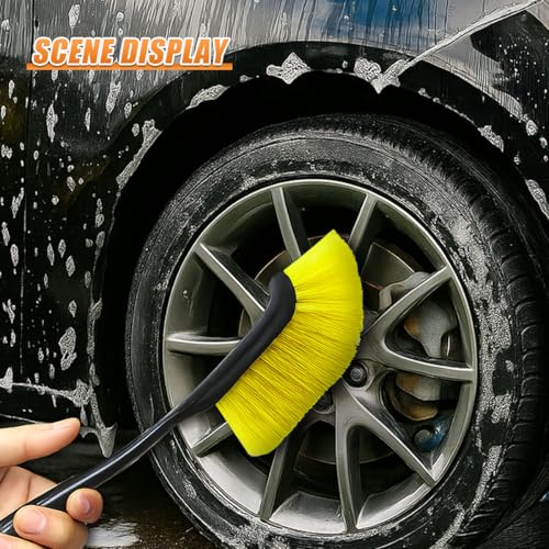 Car Wheel Cleaning Brush, 12'' Hard Bristle Auto Tire Gap Scrub Brush with Long Handle, Multifunctional Vehicle Interior Crevice Detailing Tool for Home and Hard to Reach Areas(1PC) - size: 1PC
