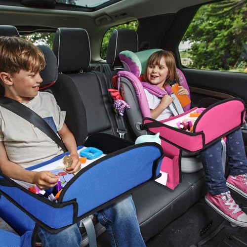 Kids Travel Tray for Airplane - Toddler Car Seat Table Tray, Road Trip Essentials for Boys & Girls, Carseat Lap Desk for Kids Road Trip Activities (Pink-2PCS) - color: Pink-2PCS