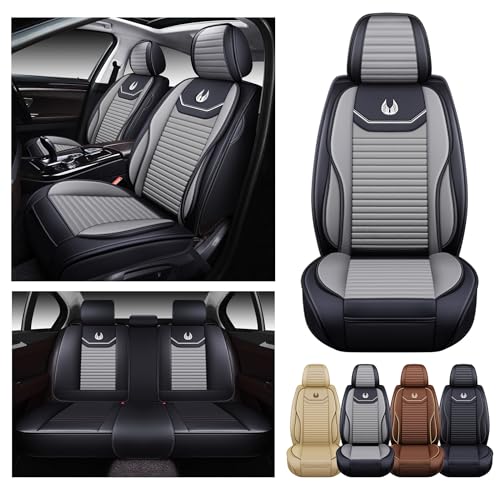 OASIS AUTO Car Seat Covers Full Set Premium Waterproof Full Coverage Faux Leather Luxury Universal Fit for SUV, Sedan, Pick-up Truck, Premium Interior Protectors (OD-008 Gray) - color: Gray