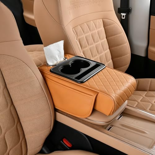 Multifunctional Car Armrest Cover with Cup Holder, Universal Fit Center Console Cover, High Resilience Foam, Tissue, Phone Stand and Multi Pocket Organizer (Black) - color: Black