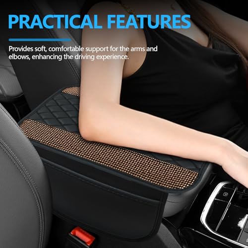 Bling Leather Car Center Console Cover, 12.2"×7.48" Crystal Rhinestone Automotive Arm Rest Cover with Side Pockets, Universal Vehicle Armrest Protector, Interior Car Accessories (Champagne) - color: Champagne