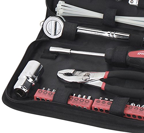 Apollo Tools 56 Piece Compact Metric Auto Tool Set in Zippered Case, Small Mechanic Tool Set for Car Emergency, Motorcycle Repair on the Road, Great for Travel Tool Needs - Red - DT9775 - size: 56 Piece, style: Metric (Automotive)