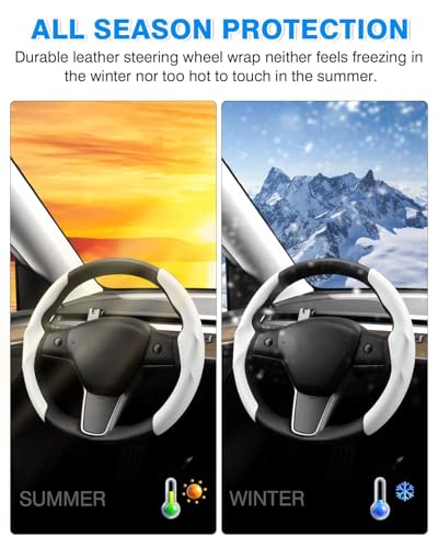 Shademax Custom for Tesla Steering Wheel Cover, Tesla Model Y 2020-2025/ Model Y Juniper 2026/ Model 3 2017-2025 2026 (Fit Model 3 Highland) Carbon Fiber Steering Wheel Cover Model Y/3 Accessories - color: A-White (Carbon Fiber )