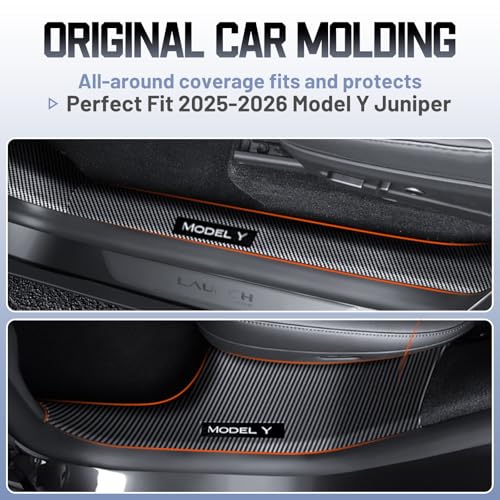 Carbon Fiber Door Sill Protector for Tesla Model Y Juniper 2025-2026 - Front & Rear Entry Guard Scuff Plate Set, 8PCS All-Weather ABS Interior Accessories