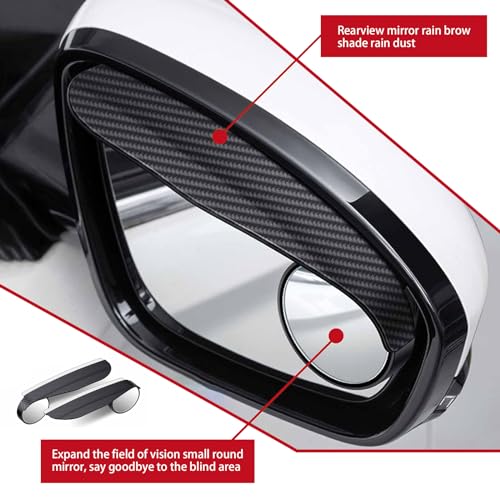 Pack-2 Car Carbon Fiber Rain Eyebrow, 2-in-1 Adjustable Wide-angle Rearview Blind Spot Mirror, Rainwater Diversion Reflective Protective Cover, Universal for Cars Side Mirror Parts (Black)