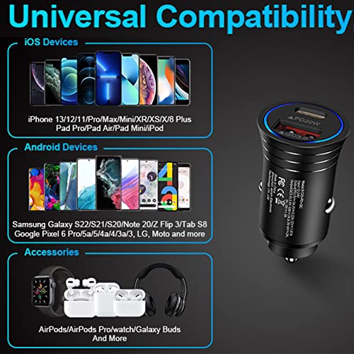 USB C Car Charger, 38W Fast Charge Car Charger Adapter PD&QC 3.0 Dual Port Cigarette Lighter USB Plug for iPhone 17e 17 Pro Max Air 16e 16 15 14 13 12 11 SE XR XS X 8, Samsung Galaxy S26 S25 S24 S23