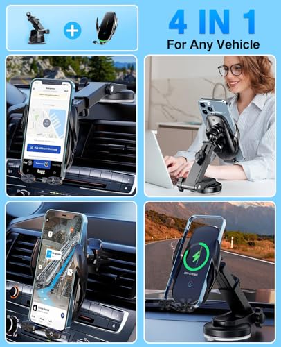 Wireless Car Charger, 15W Fast Wireless Charger for Car Auto-Clamping, Fit for iPhone 15 14 13 12 11 Pro Max Xs, Samsung Galaxy S23 Ultra S22 S21 S20, S10+ S9+ Note 9, etc - color: Deep black