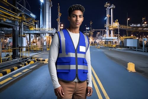 caparazon Unisex High-Visibility Reflective Safety Vest with Zippered Pockets - ANSI/ISEA Certified for Enhanced Work Safety - color: Blue Flag