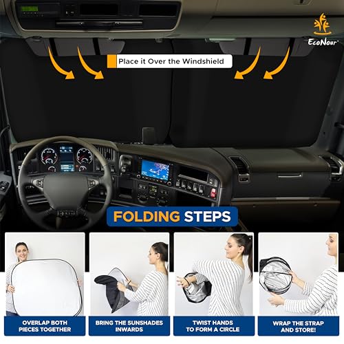 EcoNour 2-Piece Foldable RV Windshield Sun Shade, 240T Reflective Polyester, UV Protection & Heat Block for Truck, Motorhome & Bus Front Window, Keeps Interior Cool – (50" L x 41.5" W) - size: XX-Large