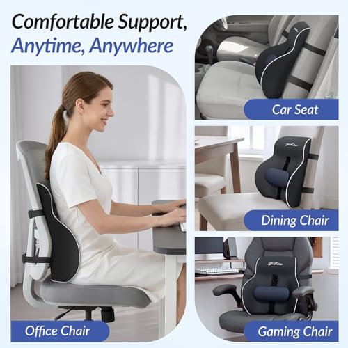 ZIKEE Adjustable Lumbar Support Pillow for Office Chair with Sliding Design for Precise Pain Relief & Support, Ergonomic Lumbar Pillow Improves Posture, Back Support Pillow for Office, Car, Home