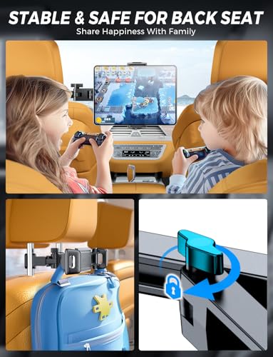 eSamcore for iPad Holder for Car Backseat, Triangular Retractable Arm Headrest Tablet Holder Deeper Clamp Tablet Car Mount Back Seat Kids Car Accessories for 4.7"-11" iPad Pro, Air, Mini, Galaxy Tab