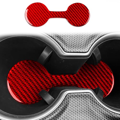 Durable Real Carbon Fiber Car Front Cup Holders Embedded Sticker Compatible with Toyota Camry 2018-2024 2019 2020 2021 2022 2023 Accessories Interior Decal Red - color: Front Cup Holder Pad
