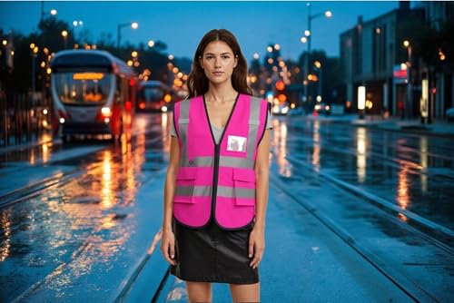 caparazon Unisex High-Visibility Reflective Safety Vest with Zippered Pockets - ANSI/ISEA Certified for Enhanced Work Safety - color: Pink Flag