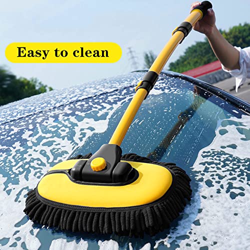 BMLEI Car Wash Brush with Long Handle, Microfiber Towels Car Wash Kit Cleaning Supplies, Car Wash Mop Mitt with 2 Replacement Head , Extension Pole Car Brush Cleaning Kit for Cars Trucks - color: Yellow Mop With Yellow Washing Cloth