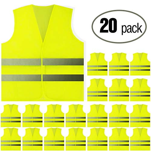 PeerBasics, 20 Pack, Yellow Reflective High Visibility Safety Vest, Hi Vis Silver Strip, Men Women, Work, Cycling, Runner, Construction (Mesh, 20)… - color: Yellow, size: 20