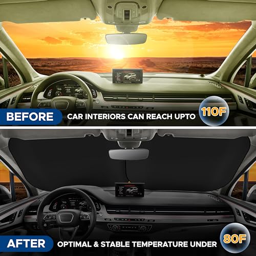 EcoNour 2-Piece Foldable Car Front Window Sun Shade, 240T Polyester, UV Protection & Heat Blocker, Windshield Shade, Durable Design, Upgraded Universal Fit – (29" L x 23.5" W) - size: Small