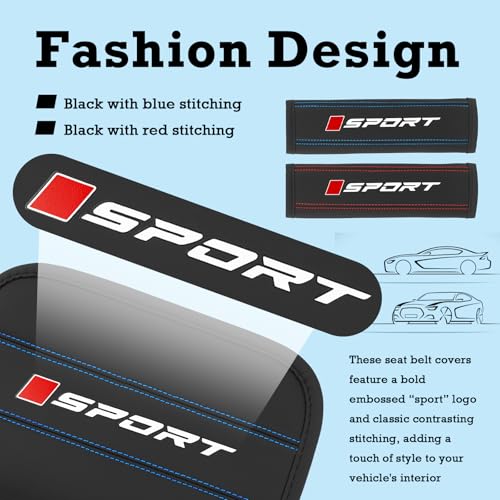 2PCS Car Seat Belt Cover Pad,Leather Car Seat Strap Pads with Red/Blue Stitching,Universal Non-Slip Seats Belt Shoulder Pad Cars Interior Accessories for Cars Truck SUV (Black/Blue) - color: Black/Blue