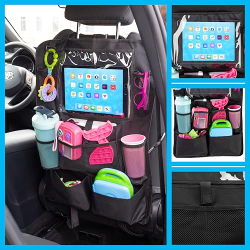 Stalwart Car Seat Organizer 2-Pack - Car Organization Attachments for Backseat with 9 Pockets and Tablet Holder - Road Trip Essentials (Black)