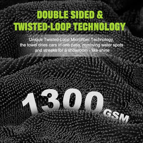 TTRCB 2 Pack 1300 GSM Car Drying Towels (36" x 24"), Microfiber Towels for Cars, Ultra-Absorbent, Streak Free, Car Wash Mitt, Car Detailing Supplies, Car Wash Kit, Car Cleaning Supplies Kit for SUV,RV - size: 36" x 24"