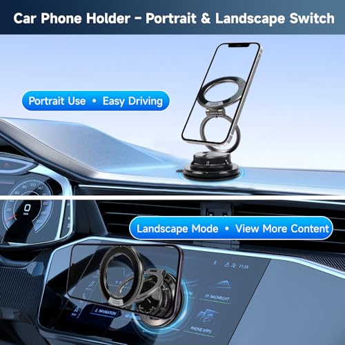 Magnetic Car Phone Holder, 360° Adjustable Suction Cup Universal Phone Mount, Multi-Scene for Car Office Gym Home, Compatible with iPhone 17/16 Pro Max & Other Magnetic Phones (Black) - color: Black