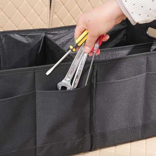 Car trunk storage box Foldable sedan SUV Universal outing travel good goods Multi compartment partition with handle (beige) - color: beige