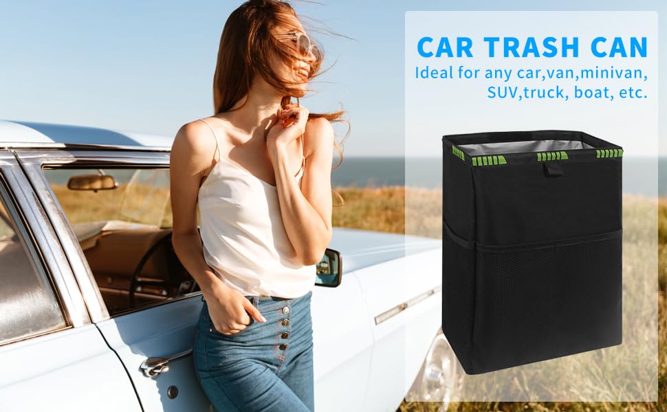 Homelove Hanging Car Trash Can with 4 Storage Pockets, Waterproof Leakproof Oxford Auto Garbage Bag, Adjustable Garbage Bag, Foldable Car Trash Bin Fit for Truck, SUV, Home, Office - color: Black-A