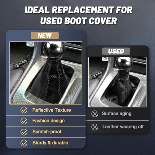 16mm Manual Car Shift Boot,Carbon Fibre Leather Gear Shift Cover for Dust Prevention & Protection,Universal Car Interior Accessories(Black) - color: Black