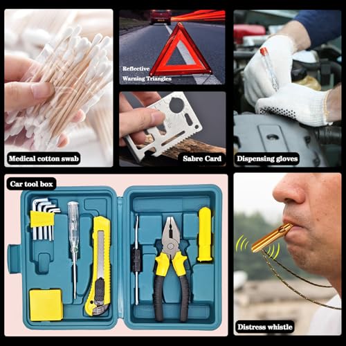 LIANXIN Roadside Car Emergency Kit- Car Safety Kit,Car Kits Emergency,High Power Car Vacuum,Jumper Cable Kits,Reflective Warning Triangle,Car Emergency Kit - color: White