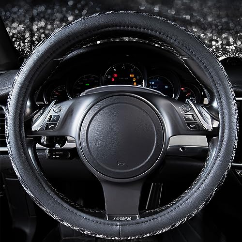 CAR PASS Bling Diamond Leather Steering Wheel Cover, with Bling Sparkly Crystal Glitter Rhinestone Universal Fit 14" 1/2-15" Car Wheel Protector Fit for Women Girl SUV,Vans,Sedans,Trucks, Zebra Print - color: Zebra Print Diamond