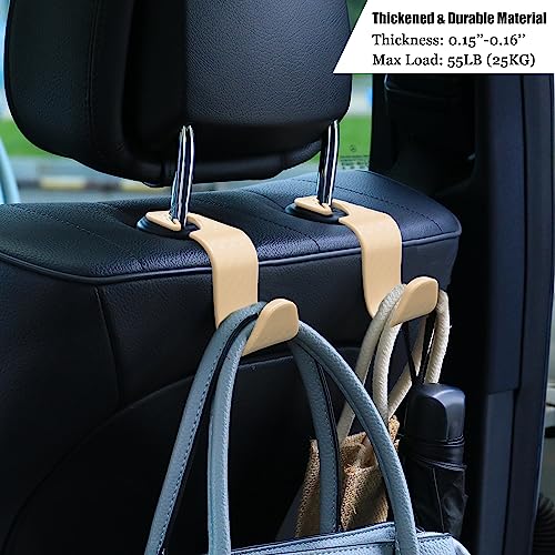 Car Seat Headrest Hooks Vehicle Storage Organizer for Purses Handbags Groceries Coats – Holds 55 lbs 360° Rotating Checkered Pattern Design 4 Pack (Beige Checkered) - color: Beige Checkered
