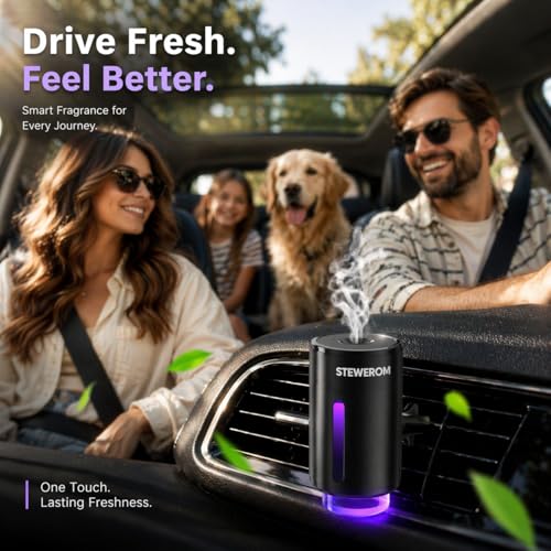 Car Air Freshener - Smart Adjustable 3-Speed Intensity, Rechargeable Humidifier Car Essential Oil Diffuser - Comes with 8 Bottles of 10ml Perfume (Black) - color: Black