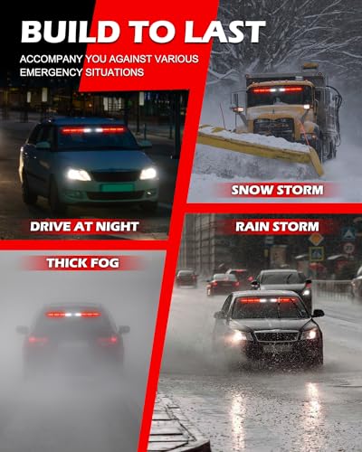HLauto 604N Emergency Dash Strobe Lights: 2x16.8 inch Red Security Light w/Take Down, 48 LED Safety Flashing Warning Hazard Interior Windshield Light Bar for Trucks Vehicles - color: #11 Red